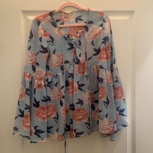 Teal floral blouse